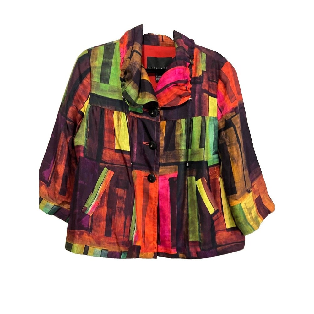 Yansi Fugel Jacket 100% Silk Abstract Art Wear Piano Keys Vintage Large 14